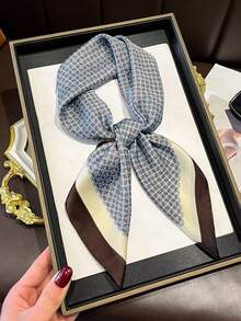 1 pièce Foulard carré petit de 70 cm en motif simple imprimé en faux soie. Ceinture polyvalente pour la taille pour femmes, à porter au printemps/été/automne. Foulard/Fichu mode, cadeau pour maman, pour robe - Bleu azur - Voir 6