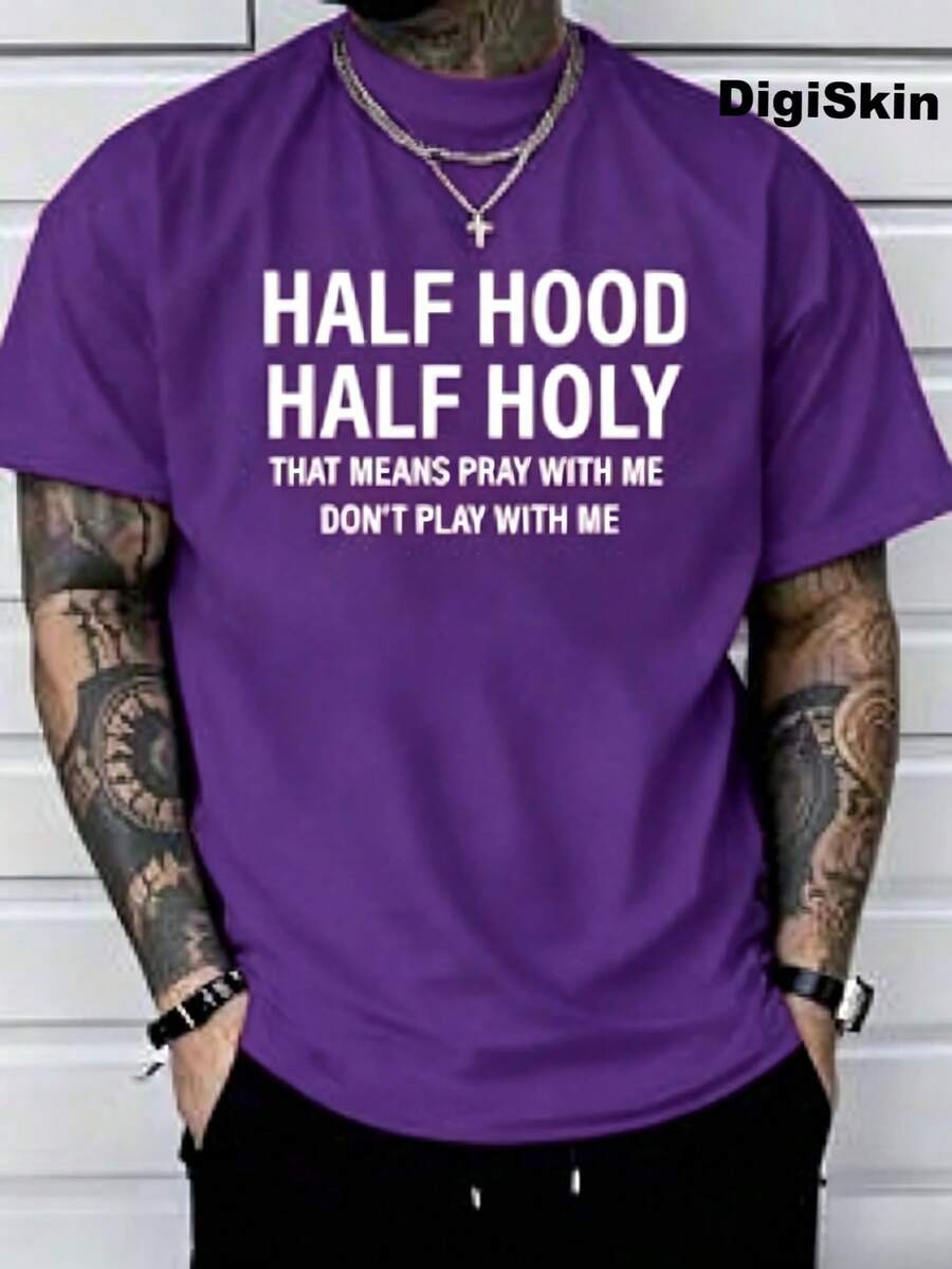 You Play With Me And Pray Together.Printed T-Shirt, 1 Piece,% Cotton, Casual Men's T-Shirt In Season, T-Shirt With Round Neck And Cotton Short Sleeve, Christmas Gift.2025 - 紫色 - 查看 1