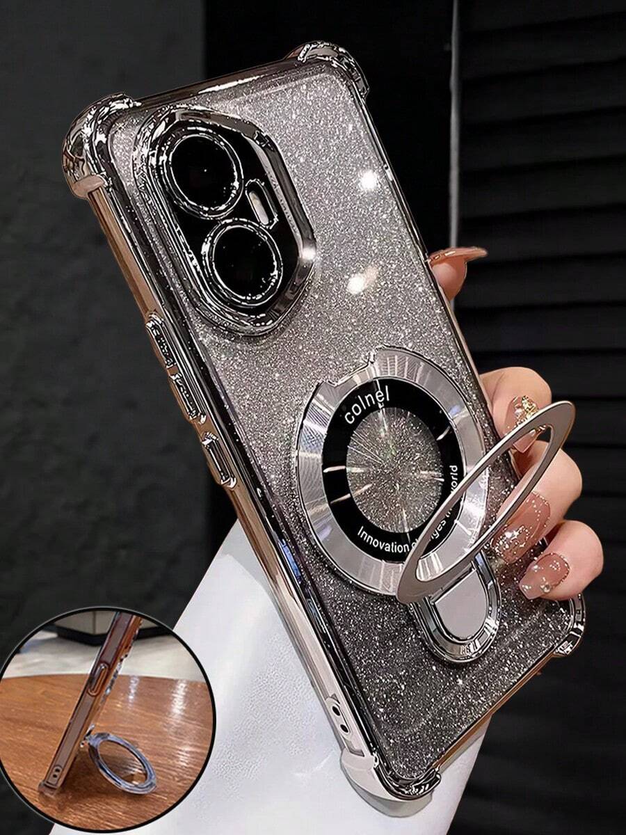 MewTrek 奢華電鍍透明手機殼，附磁吸支架環，矽膠防摔軟殼，適用於 iPhone、Galaxy 以及 Redmi/Honor/MOTO 等手機