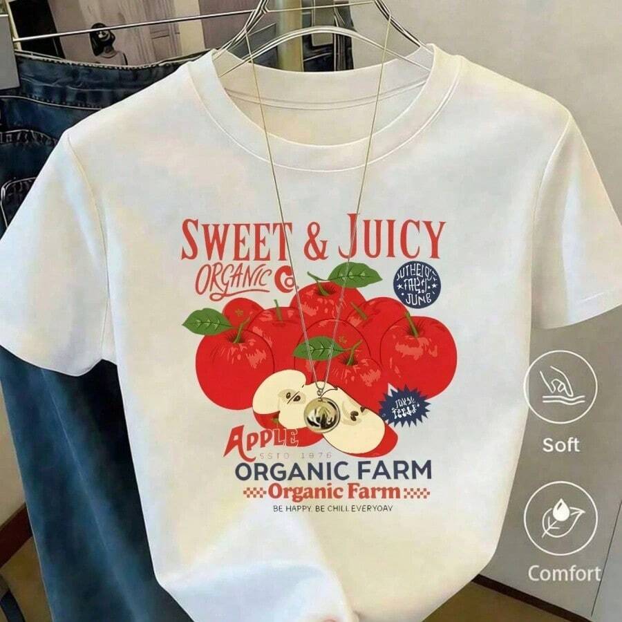 Local -51 Women's Casual Shirt Print T-Shirt, Short Sleeve, Round Neck, Spring Urban Fashion_1778130274 - 白5 - 查看 1