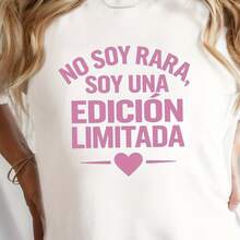 Camiseta con Estampado de Corazón Español, Manga Corta y Cuello Redondo, Top Casual para Verano y Primavera, Ropa de Mujer - Blanco - Ver 2