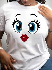 Camiseta Estampada para Mujer con Diseño Audaz - Camiseta Casual de Manga Corta y Cuello Redondo, Corte Relajado para Todas las Estaciones, Perfecta para Uso Diario y Atuendos de Vacaciones, Presentando a una Mujer Curvilínea (Lavable aáquina). - Blanco - Ver 7