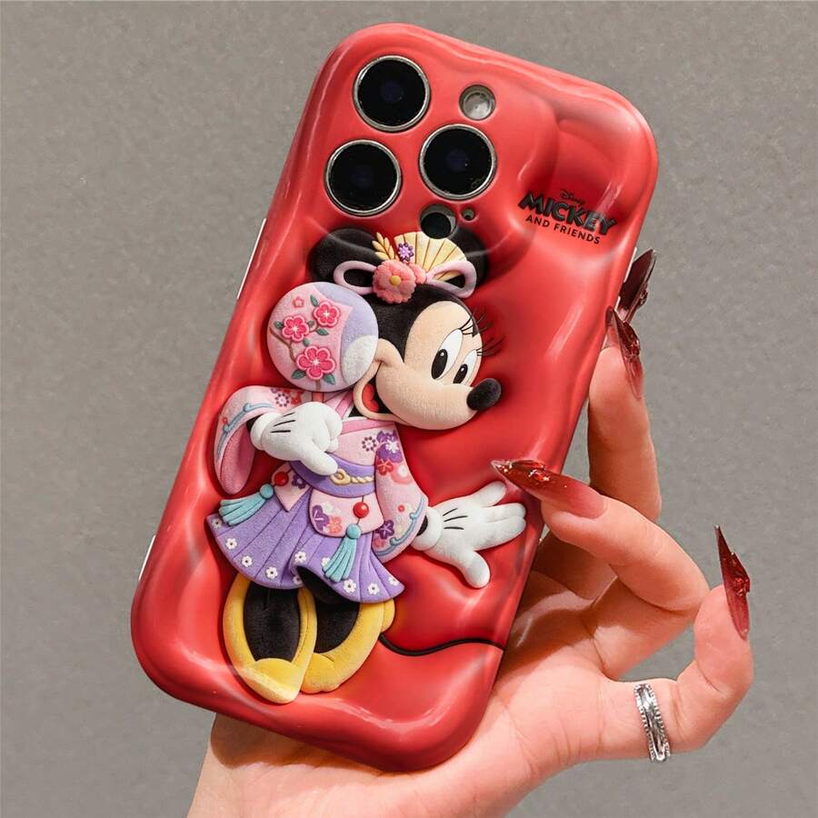 Officially Licensed Disney Minnie Mouse Phone Case, This Protective Phone Case Displays Elegant Minnie Mouse In Traditional Kimono Style With Cherry Blossom Accents On A Rich Red Backdrop. Crafted From Flexible, Durable TPU Material, It Guards Against Scratches, Bumps And Minor Impacts, With A Raised Camera Frame For Lens Safety. Its Slim, Lightweight Design Ensures Easy Portability, Compatible With IPhone 17, 16, 15, 14, 13, 12, 11 Pro Models, Making It A Thoughtful Gift For Fans Of Distinctive Disney Styles. - trắng - Xem 1