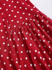 Vestido ajustado de un hombro con volantes y lunares vintage, elegante vestido de cóctel rojo para el Día de San Valentín, Navidad, versátil - Rojo - Ver 3