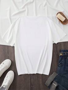 Camiseta Estampada "Mejor Maestro", Top Casual de Manga Corta y Cuello Redondo, Ropa de Mujer para Primavera y Verano - Blanco - Ver 3
