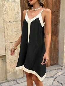 Vestido casual de tirantes finos para vacaciones - Negro - Ver 4