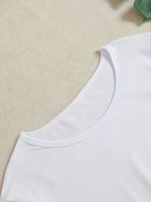 Cassiel Series Women's T-Shirt With Iconic Print - Black With White Print, Loose Fit, Short Sleeves, Round Neck, Stretchy Casual T-Shirt, Suitable For Fans, Casual Wear - 黑色 - 查看 10
