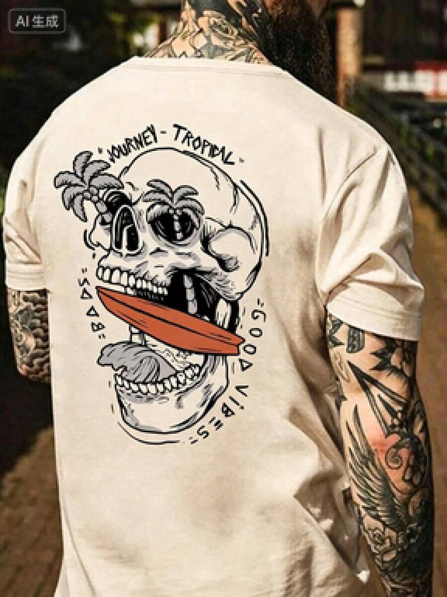 This Casual T-Shirt Features A Simple Print, A Round Neck, And Short Sleeves. The Classic, Basic Design Is Universally Flattering, And The Loose, Relaxed Fit Feels Comfortable And Breathable. The Fine, Soft Texture Is Soft Against The Skin And Breathable, So It Won't Pill Or Lose Its Shape Over Time. The Subtle, Elegant Print Design Is A Must-Have For Summer. This Versatile Piece Pairs Perfectly With All Kinds Of Bottoms-You Can't Go Wrong. - 米色 - 查看 1