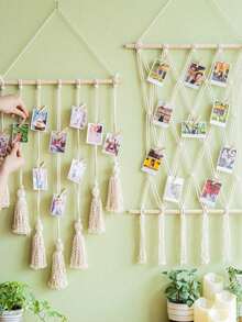 1pc Macrame Boho Tassel Photo Frame Wall Hanging Clip Room Decor, Bohemain Floating Picture Frames Display, Notes Hair Manager Organization And Storage, Collage, Bedroom Decor, Used For Home Dormitory Living Room House Decoration Clips, Wedding Party Birthday Back To School Supplies Thanksgiving Christmas Holiday Essentials Gift Home Decor - Multicolor - View 4