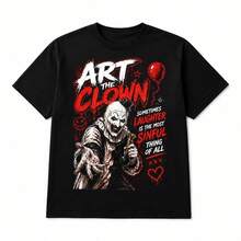 Camiseta estampada, algodón puro, cuello redondo, camisa de moda neutral, creativa, blusa casual de verano para hombres y mujeres, camiseta suave y cómoda, - Negro - Ver 1