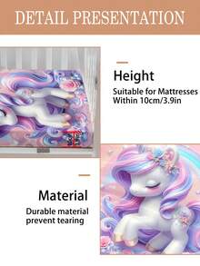 1PC Cute Unicorn Kids Bed Sheet, Soft Pink Purple Rainbow Bedding Set For Girls Bedroom, Cartoon Floral Unicorn Fitted Sheet ,110G Thick Fabric Hypoallergenic & Anti-Slip Adorable Infant Mattress Protector For Baby Gift Ready - Multicolor - View 3