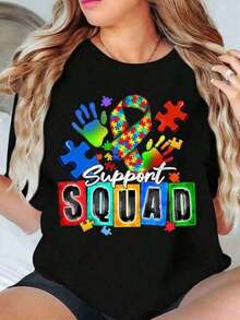 Women's Short-Sleeved T-Shirt With Round Neck, Printed, Made Of 100% Pure Cotton Fabric, Soft And Drapey, Suitable For Daily Wear, Office, School, Vacation, Camping, Versatile Style, Short Sleeves Make Your Summer More Vibrant And Colorful. - 黑色 - 查看 1