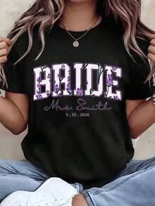 Camiseta unisex de manga corta, camiseta de mujer Bride Mrs Ith con estampado floral 5 15 2026, cuello redondo, casual, regalo de boda, 220g, playeras hombre, spiderman, ,  mujer, romwe men, boho chic, regalos para maestras, camiseta para mujer, conjuntos curvy para hombre, y2k - Negro - Ver 1