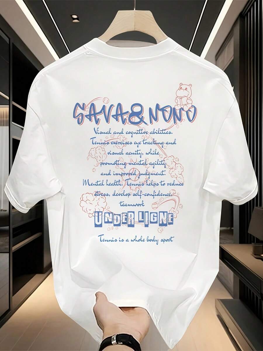 Men's Short-Sleeved T-Shirt, 100% Cotton, From A Fashionable Brand, Modern Style, Versatile And Casual, Suitable For All Seasons. Can Be Worn As A Base Layer In Spring And Autumn Or On Its Own In Summer. Unisex Style, Perfect For Friends. High-Quality, Fashionable Brand T-Shirt, 100% Cotton. - 白色 - 查看 1