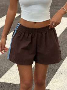 2 piezas Shorts casuales de estilo callejero para mujer con contraste de color en la cinta, shorts de lunares, verano - Multicolor 11 - Ver 6