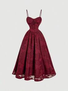 MOD Vestido midi de verano de mujer elegante de unicolor con recortes sin mangas - Burdeos - Ver 7