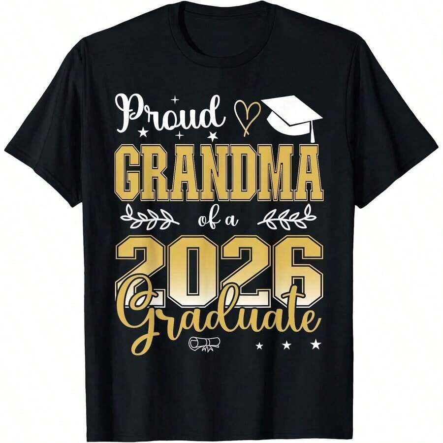 Proud Grandfather Of A Class Of 2026 Graduate, Class Of 2026 Family T-Shirt, Comfortable Loungewear, Everyday Fashion, Party Wear, Unisex Style, Gift T-Shirt, Sizes S - XXXXL, Black - 黑色 6 - 查看 1