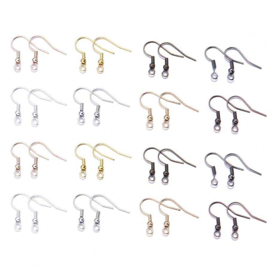 100/200pcs/Pack Iron Earring Hooks, Spring Earring Hooks With Beads, Minimalist Earring Findings, DIY Jewelry Making Earring Components