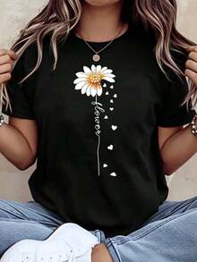 Camiseta Transpirable para Mamá con Diseño de Flores, Regalo para el Día de la Madre para Mujeres, Lindo Diseño de Margaritas con Corazones y Texto 'Mamá', Camiseta Casual Blanca para Primavera Verano, 200g, playeras de mujer algodon,  mujer premium - Negro - Ver 7
