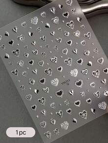 1pc Shiny Silver & Black Heart Decor Sticker, Hollow Heart Mixed Style, Self-Adhesive, Silver & Black Heart Face Sticker, Metallic Texture, Suitable For Stage/Party Makeup, Music Festival/Baddie Makeup Accessory - Multicolor - View 5