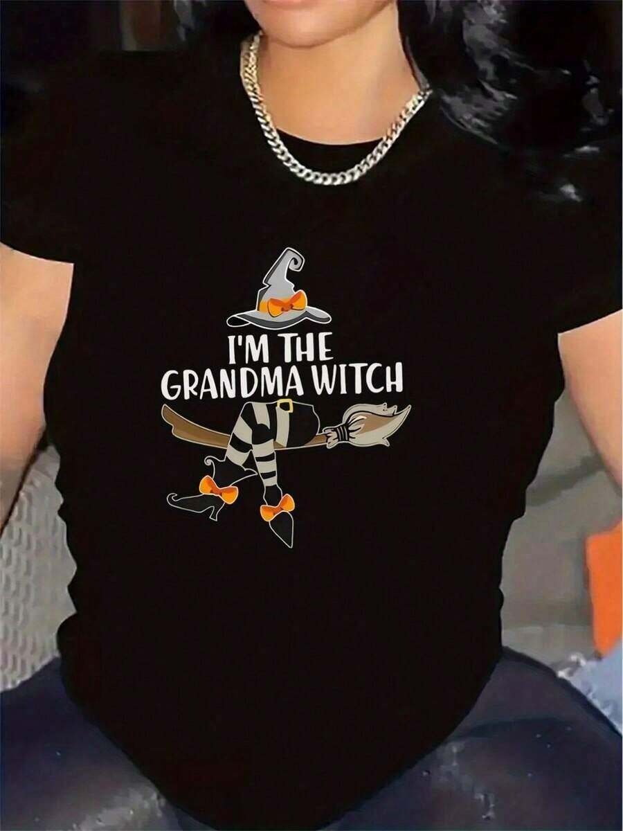 Soft Polyester Casual T-Shirt For Halloween Parties, Durable And Lightweight, With A Fun Witch Design, Ideal For Home Decor Or Outdoor Events, Comfortable Fit For All Ages, Perfect As A Gift Idea. 100% Cotton. Durable. New Women's Summer T-Shirt, Casual And Comfortable With A Round Neck - 黑色 - 查看 1
