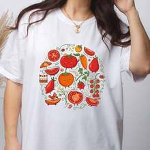 Primavera 1 Piece Damen 100% Baumwolle T-Shirt, Süßes Tomatenfestival-Shirt With Retro-Gemüse-Print, Cottagecore-Garten-Tee, Tomatenliebhaber-Geschenk, Rundhals, Kurzarm, Lässig - 白色 - 查看 2