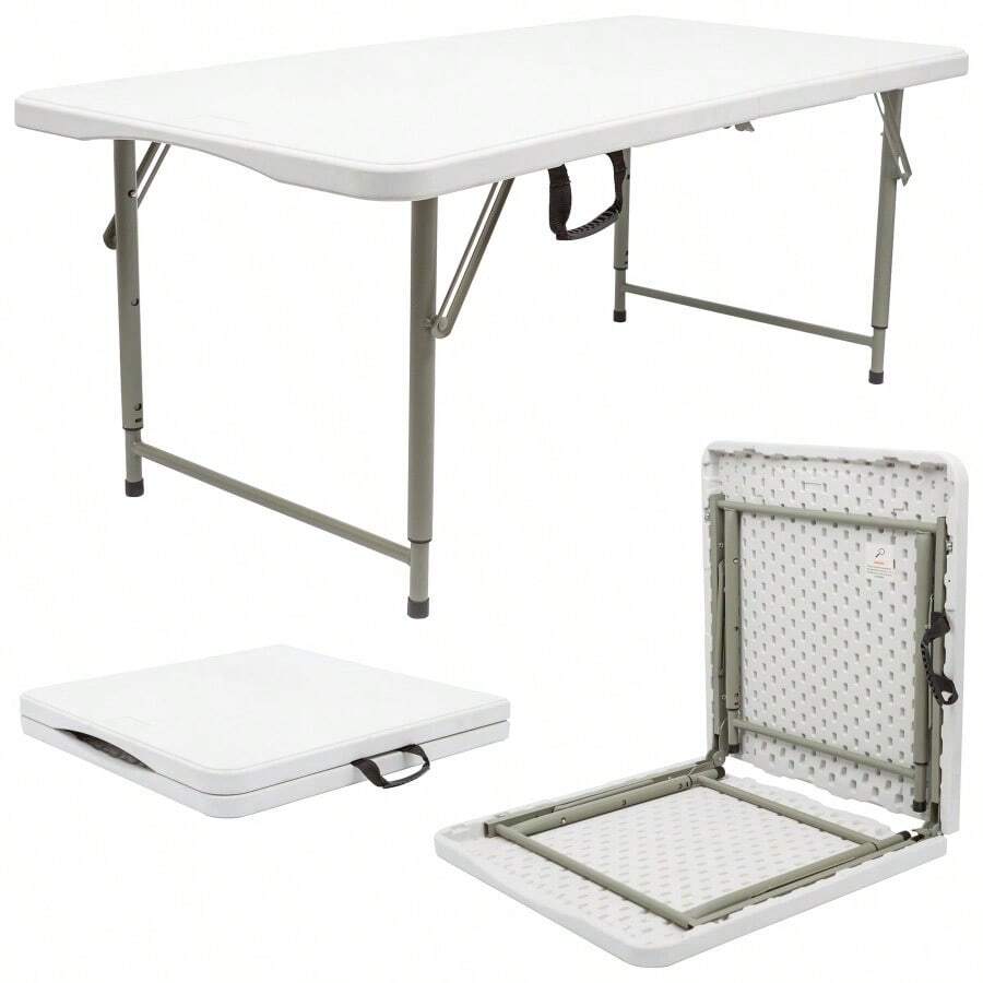 Rectangle Folding Trestle Table - Height Adjustable Outdoor Folding Table For Picnic, BBQ, Garden, Camping, Wedding - White - View 1