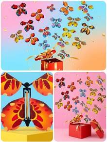 Hot Selling Magic Wind-Up Flying Butterfly, Rubber Band Powered Toy, Creative Bookmark, Greeting Card Surprise Gift, Party Favor, Random Style & Color - Multicolor - View 2