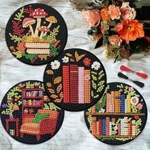 Bộ 8 đế lót ly tranh đính đá tự làm: Đế lót ly tranh đính đá 5D mini (có giá đỡ), bộ dụng cụ tranh đính đá mini, bộ đồ thủ công mỹ nghệ đính đá quý. - Xem 4