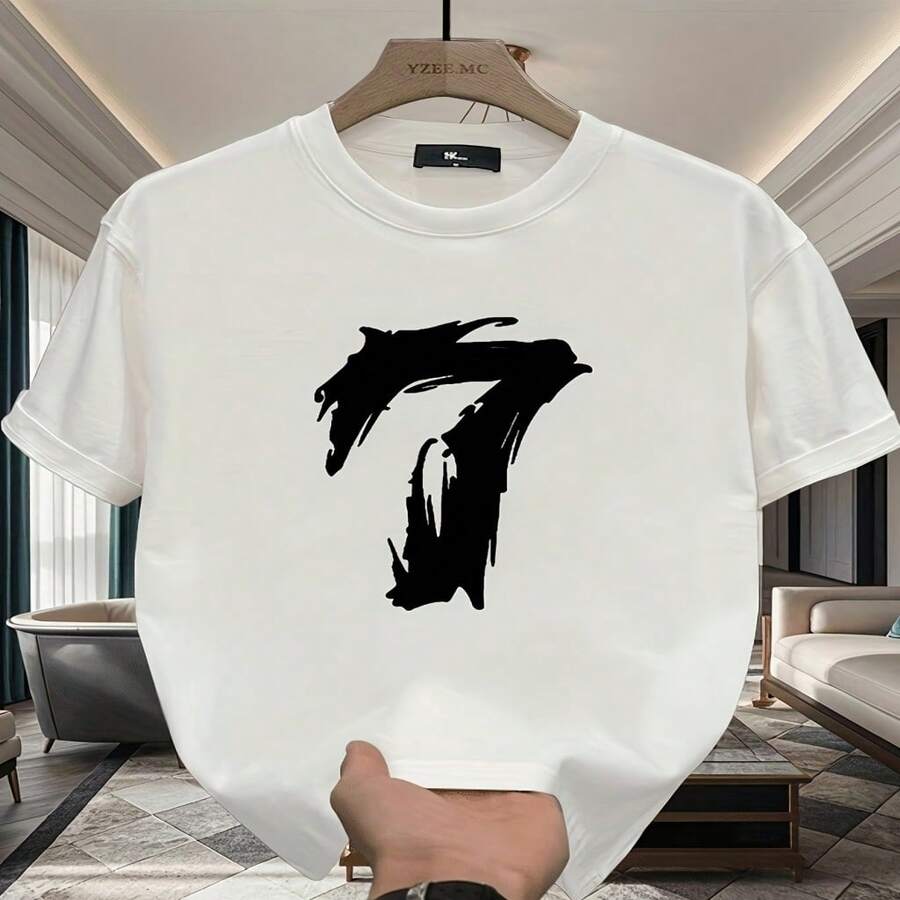 Camiseta de manga corta para hombre, de peso pesado, con estampado moderno y elegante, nuevo estilo casual de verano, corte holgado, top versátil en tallas grandes S-XXXL - Blanco - Ver 1