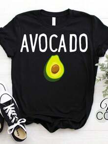 Oversized Short Sleeve T-Shirt With Avocado Design, Vegan T-Shirt, Sleeveless T-Shirt For Avocado Lovers, Funny Avocado T-Shirt, Avocado Gift, Avocado Hoodie (4) 100% Cotton - 黑色 3 - 查看 6