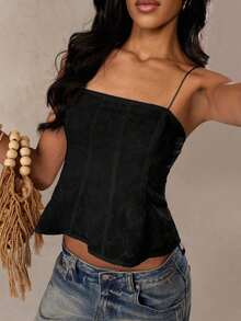 Camiseta corta de lino con mezcla casual de vacaciones, bordada con flores 3D, adecuada para el verano, la playa, las vacaciones en el sur de Francia, Ibiza, Italia - Negro - Ver 5