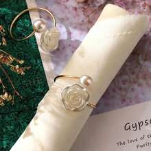 1/12/30pcs Valentine's Day Pearl Rose Napkin Rings, Suitable For Wedding, Home, And Daily Table Decor - Multicolor - View 2