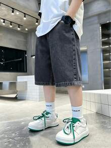 Boys' Denim Shorts, Casual Slim Fit Knee Length Shorts For Summer - Black - View 7