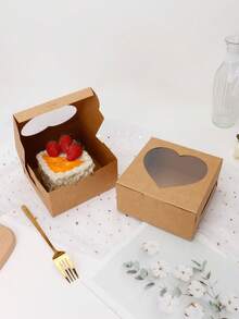 5pcs/10pcs/20pcs New Heart-Shaped Window Bakery Snack Boxes, With Transparent Window For Placing Cakes, Cupcakes, Cookies, Brownies, Donuts, Pastry Packaging Boxes - Multicolor - View 9