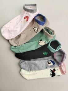 5双糖果色卡通童话可爱短袜，动物图案，四季皆宜，颜色随机 - 彩色 - 查看 1