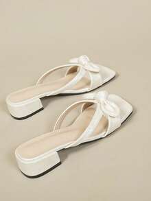 Sandalias para mujer con tacón bajo grueso y ancho, lazo, punta abierta y forma cuadrada, sandalias tipo mule casuales de verano sin cordones - Blanco - Ver 4