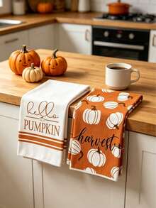 New Pumpkin Striped Kitchen Towel, Maple Leaf Text Dish Cloth, Kitchen Cleaning Towel, Bathroom Hand Towel - A - View 4