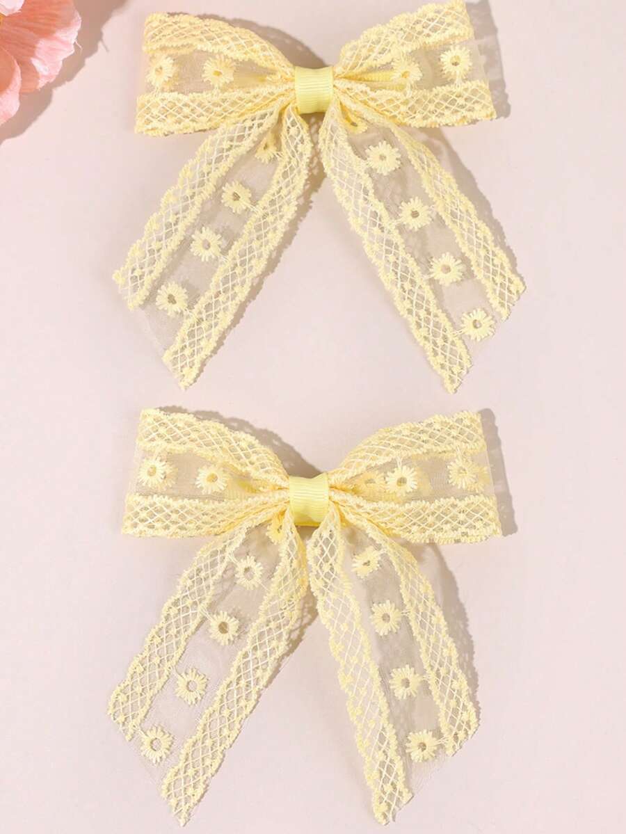 2 chiếc kẹp tóc ren vàng thêu hình hoa cúc, kẹp tóc dễ thương và thời trang với kẹp cá sấu, thích hợp cho sinh nhật, tiệc tùng và sử dụng hàng ngày. - Màu vàng - Xem 1