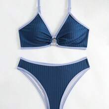 Sexy Women's Swimsuit, New, Ribbed, Two-Piece Fitted Bikini. - White - View 3
