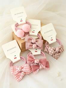 10pcs Cute Bow Hair Accessories, Elastic Hair Bands And Cartoon Hair Clips - Multicolor - View 1