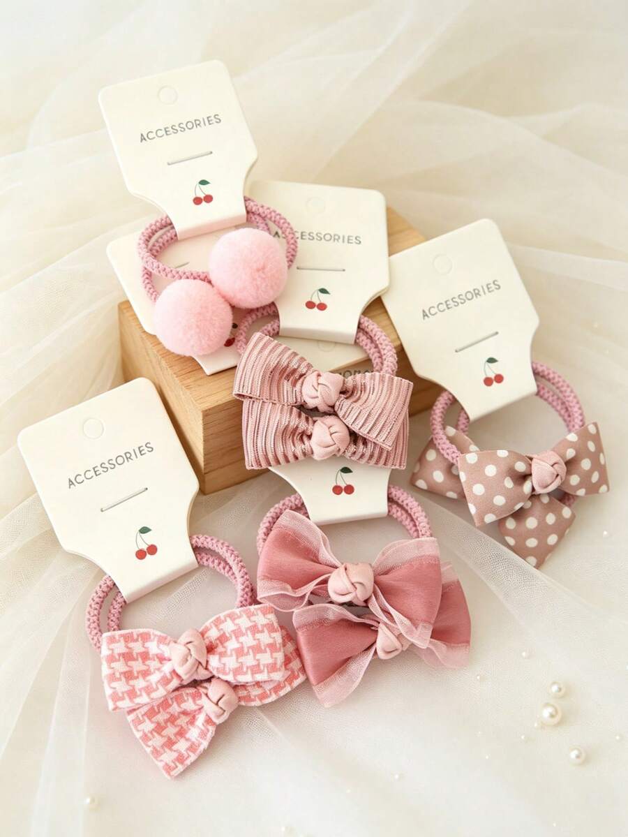 10pcs Cute Bow Hair Accessories, Elastic Hair Bands And Cartoon Hair Clips - Multicolor - View 1