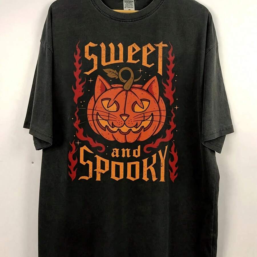 Comforolor R Halloween Shirt, Long L Halloween, Vintage Halloween Shirt, R Halloween, Fall Rel,Spookeason Pumpkin Shirt220G Heavyweight 100% Cotton T-Shirt. With Butterfly Print Pattern, Suitable For Girls And Women Short Sved Round Neck Inspirational Shirt, Cute Aesthetic Y2K Style Summer Top, Suitable For Outdoor, Family, Work Or Street Wear Casual Loose Daily T-Shirt - 黑色 - 查看 1