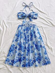 Vestido de verano informal de unicolor con cuello de halter y espalda descubierta - Multicolor 2 - Ver 10