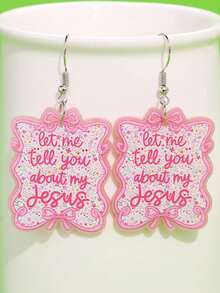 1 Pair Stylish & Unique "Let Me Tell You About My Jesus" Acrylic Pendant Earrings, Fashionable Accessory For Daily Wear & Party - Multicolor - View 6