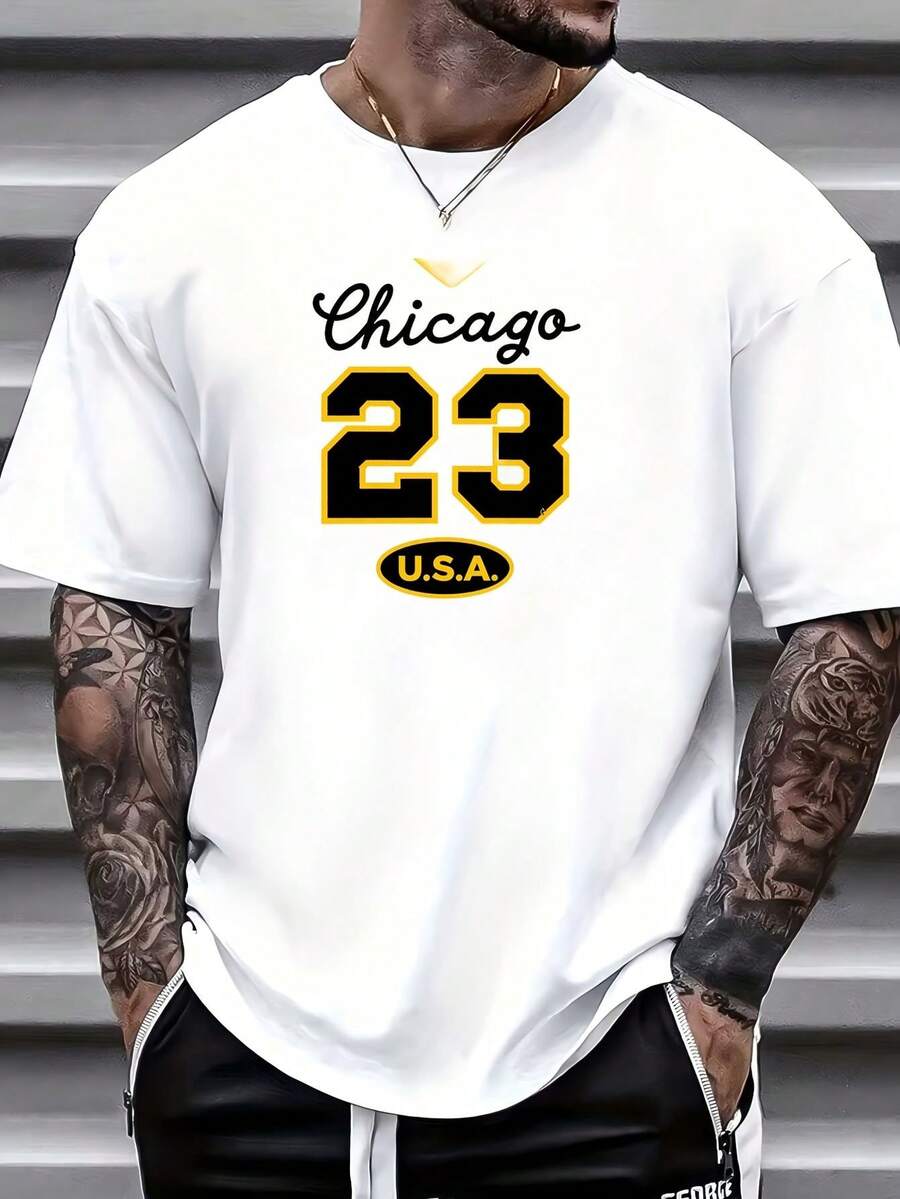 Chicago No. 23 USA 180G Jersey | Suitable For Family Gatherings And Corporate Events | Short-Sleeved Jersey, A Great Gift Choice. | Team-Building Activity | Comfortable And Fashionable Summer Shirt For Men - 白色 - 查看 1