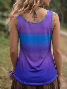 LUNE La nueva moda primavera y verano, chaleco casual de cuello redondo a rayas azul y blanco con cuello profundo rojo en contraste - Multicolor 4 - Ver 2