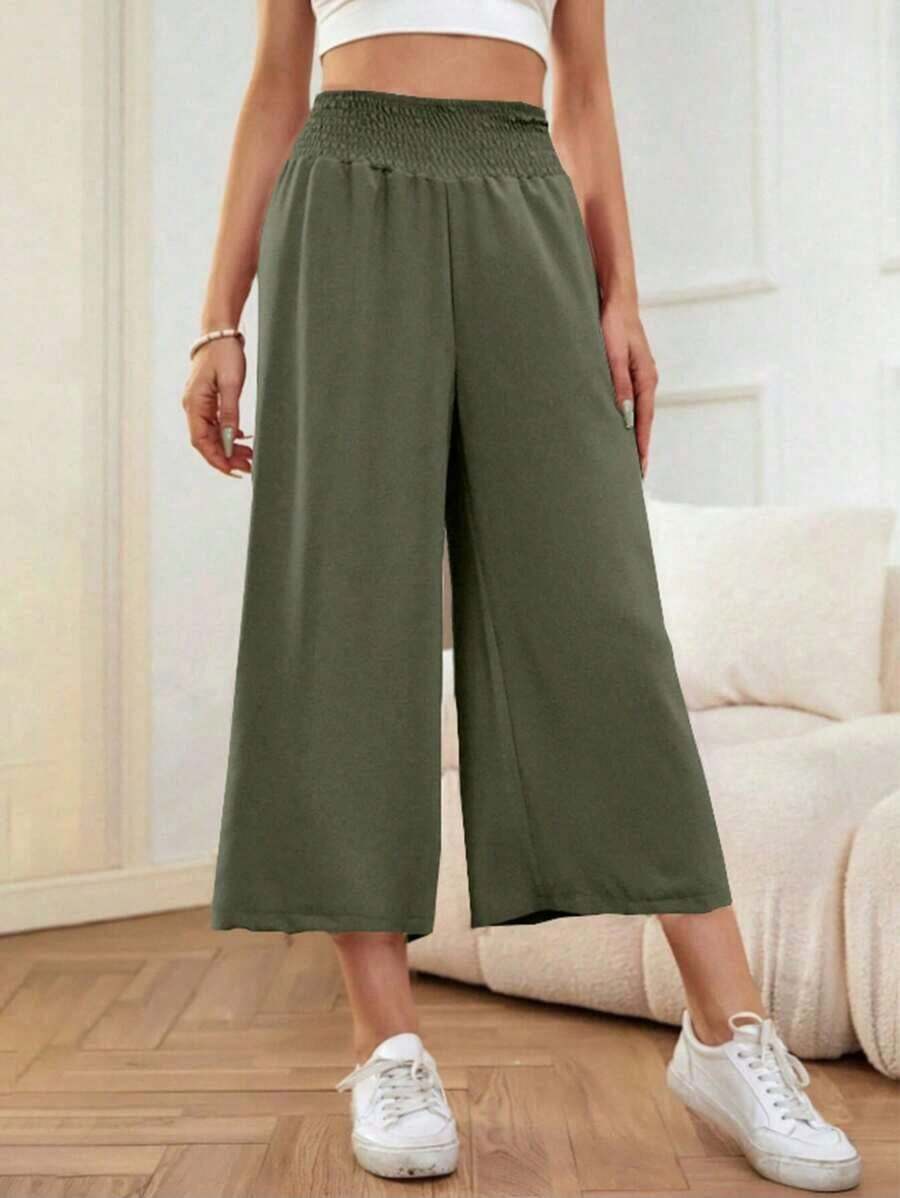 LUNE Pantalones de pierna ancha unicolor crop - verde menta - Ver 1