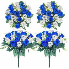 2pcs Artificial Cemetery Flowers, Memorial Rose Bouquet, Weather-Resistant Outdoor Floral Decor, Suitable For Tombstone, Cemetery, Garden, Patio, Porch, Yard And Home Decoration - Multicolor - View 12