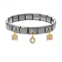 1 chiếc vòng tay thời trang cổ điển bằng thép không gỉ mạ vàng và bạc, đính đá Cubic Zirconia tổng hợp, khắc chữ "MAMA", vòng tay vuông kiểu mô-đun, thích hợp cho nữ dự tiệc và đeo hàng ngày. - Bạc - Xem 9
